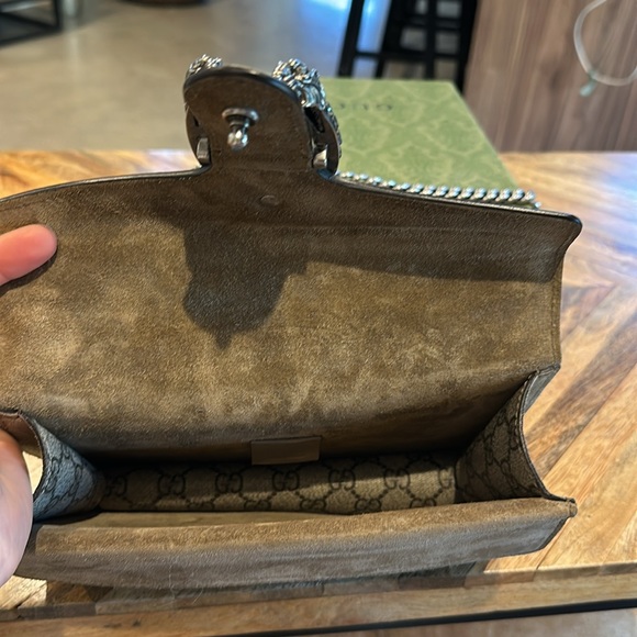 Gucci Taupe Crossbody Bag with Monogram Pattern and Chain Strap - Picture 8 of 9